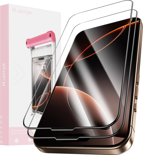 hoerrye AR 고화질 9H 곡면 강화유리액정보호필름 반사방지 고투광율 아이폰17프로 보호필름+가이드툴 2p, 1세트