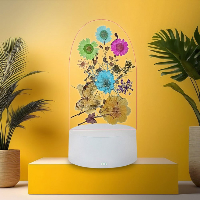 청어람몰 압화무드등 아크릴 무드등 만들기 DIY 원형 7색 건전지 타입, 원형7색 압화 아크릴 무드등, 코스모스