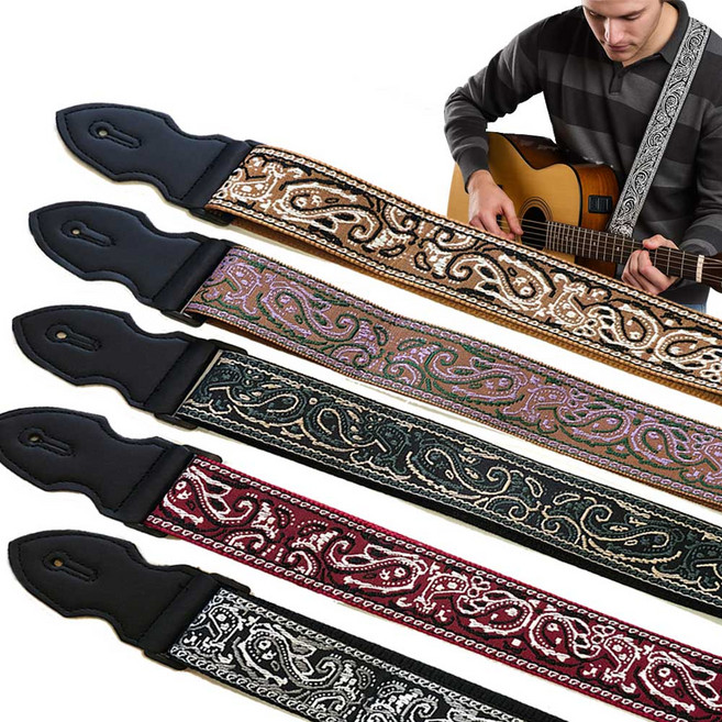 인디아 자카드 자수 기타스트랩 기타멜빵 어깨끈 5가지 타입 중 택1, 1개