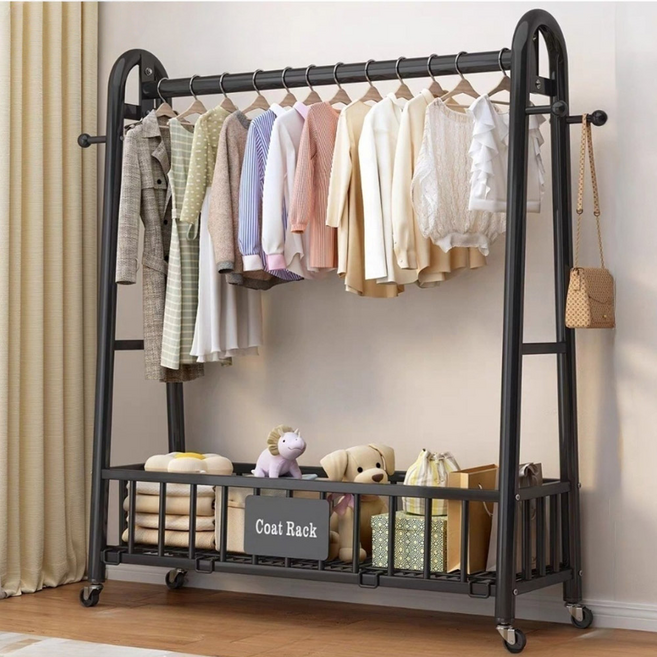 BILIMO 스탠드 행거 이동식 옷걸이 조립식 철제 드레스룸, 블랙, 1