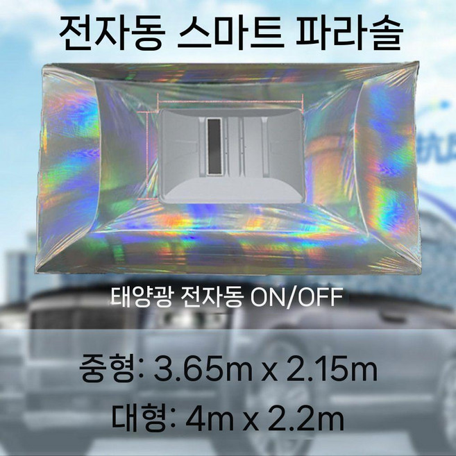 제이베니-325 차량우산 자동 햇빛가리개 리모콘 차양막 차량그늘막 파라솔 전자동 태양광 원격제어, 10. 은색 5.1m 수하물랙 미포함, 4. 원자 램프, 1개