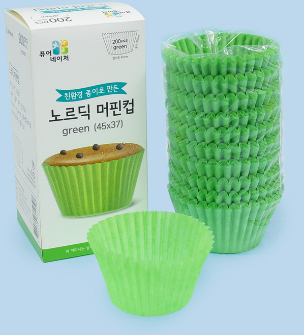제이팩토리 유산지컵 베이킹컵 머핀컵 노르딕 초록 45mm 200개, 원형-초록