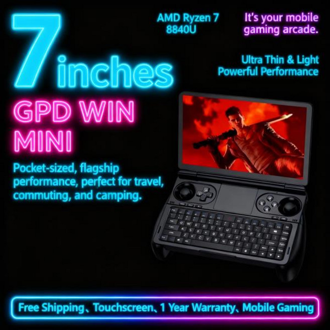 GPD WIN Mini 2025 AMD AI 9 HX 370 7인치 휴대용 게임 패드 태블릿 32/64GB RAM 1/2TB ROM 포켓 미니 PC, 01 8840U 16GB 1TB, 04 Only Device, 01 미국