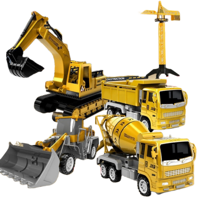 포크레인 굴삭기 중장비 트럭 세트 어린이 건설놀이 장난감 대형 완구, 공사차 4개입+ 타워크레인, 1개