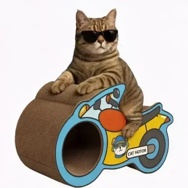 헬로미펫 오토바이형 고양이 골판지 스크래쳐 하우스, 1개, 파란색