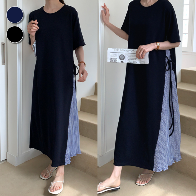 핏몬 여성 구김없는 썸머 플리츠 링클프리 여름 반팔 롱 원피스