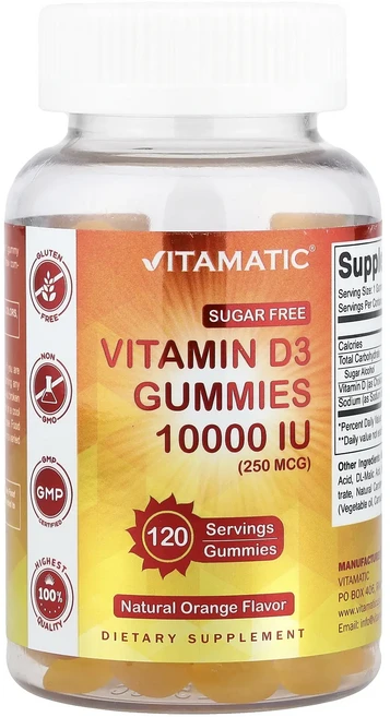 Vitamatic 비타민D3 구미젤리 천연 오렌지 250mcg(10000IU) 구미젤리 120개, Vitamatic비타민D3구미젤리천연오렌지250mcg1, 1개 - 쿠팡