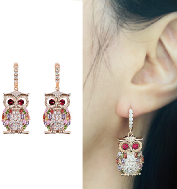 [혜성 주얼리] 샬럿 멀티 컬러 부엉이 귀걸이