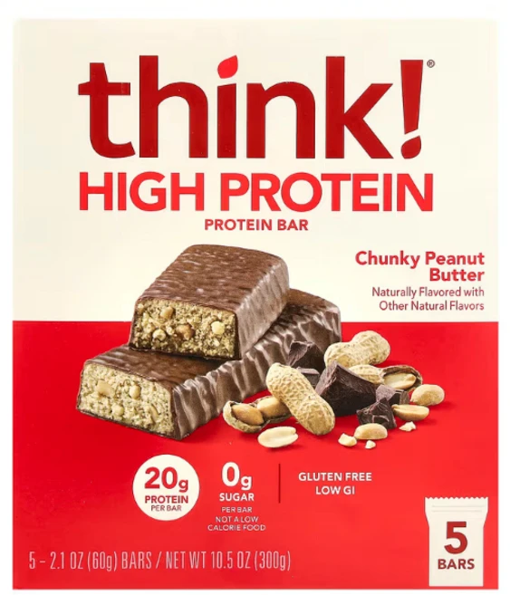 Think 하이 프로틴바 청키 땅콩버터 바 2.1oz, 5개, 60g - 쿠팡