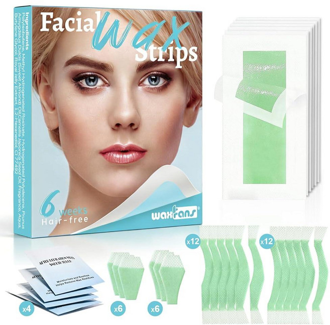 Waxfans Wax Strips for Hair Removal 52 Counts Facial Face Eyebrow Body Bikini Easy at Home Waxin, Blue