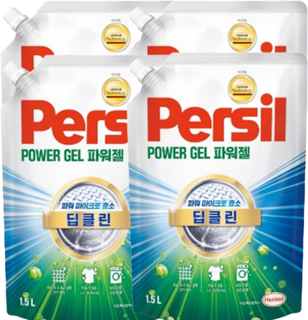 퍼실 딥클린 9중효소 파워젤 액상세제 리필, 1.5L, 4개