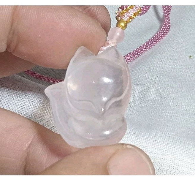 水晶粉晶莫桑比克大頭狐狸項鍊吊墜, 1個