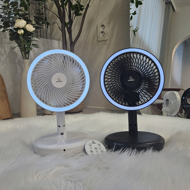 BLDC LED 접이식 리모컨 좌우회전 무선 선풍기 / 대용량 배터리 벽걸이가능 파우치, 네이비