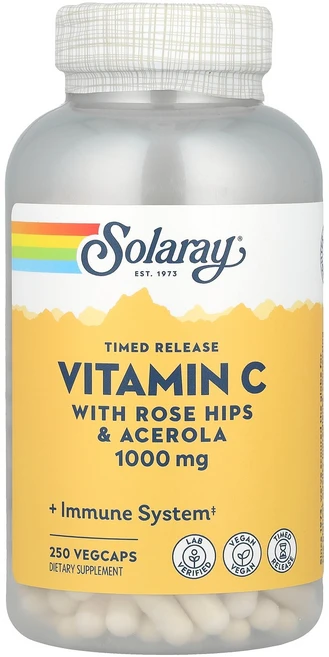 솔라레이 타임 릴리즈 비타민 C 로즈힙 아세로라 1000mg 250베지캡슐 아스코브르산, 250정, 100개 - 쿠팡