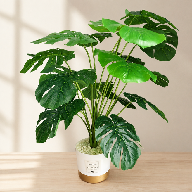 NORDIC FLOWERS 仿真龜背竹盆栽, 18叉龜背葉, 1件