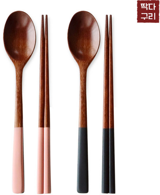 딱다구리 나무수저 연화수 파스텔 옻칠수저세트, 1개, 수저2인세트, 핑크+딥블루