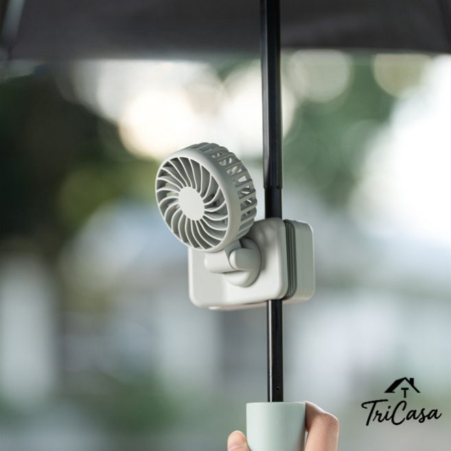 트리플리치 2IN1 휴대용 초경량 양산선풍기 우산 집게 선풍기 우산 탈부착 가능, 베이지, TRI-269