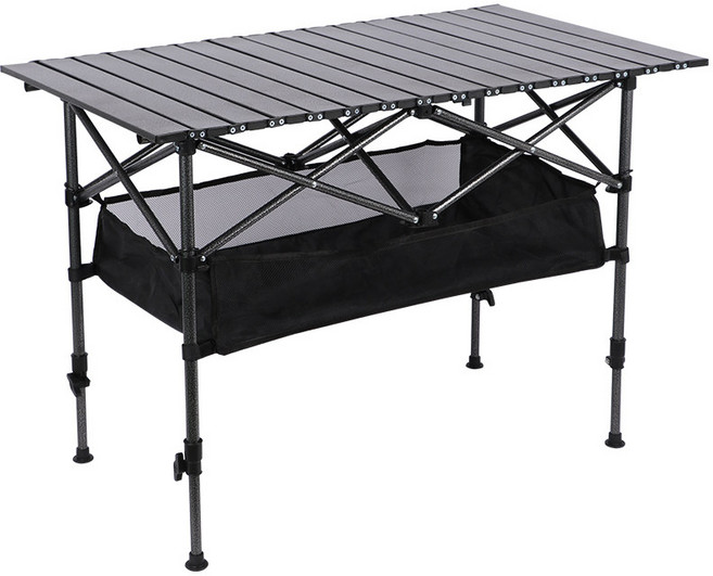 접이식 캠핑 테이블 높이조절 휴대용 아웃도어 롤테이블, 블랙