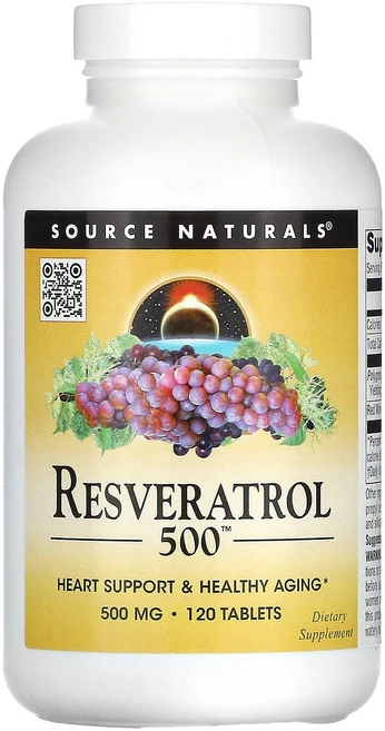 Source Naturals Resveratrol 500™ 500mg 120정 Naturals (소스 내추럴스), 1개 - 쿠팡