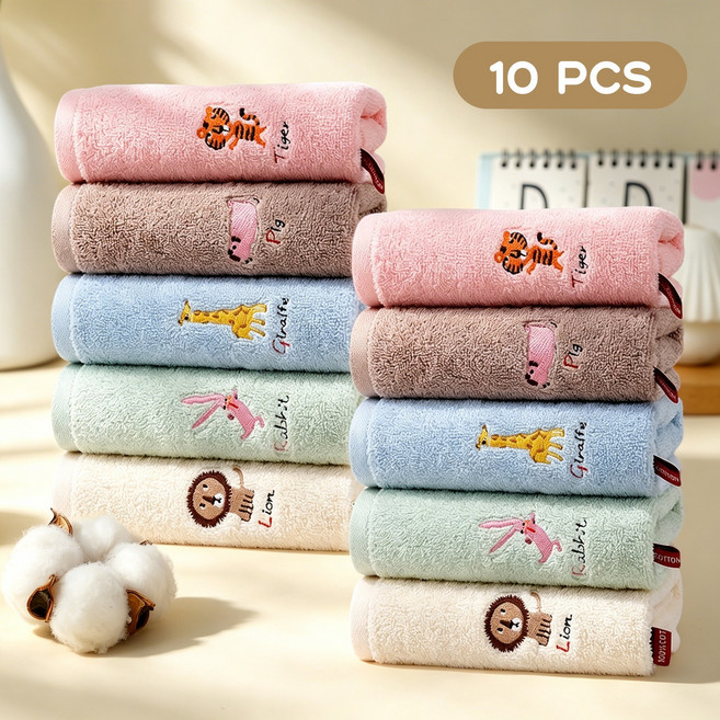 Lumiweft 미니자수고리수건 보풀 없는 항균 핸드타올, 10개, 다색