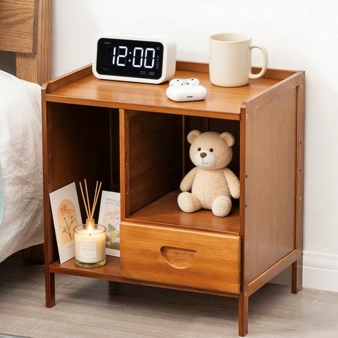 Kismetic 원목 심플 모던 침대 협탁 미니 서랍장 대용량 수납 가능 침실용 나무 협탁, A형 브라운, 1개
