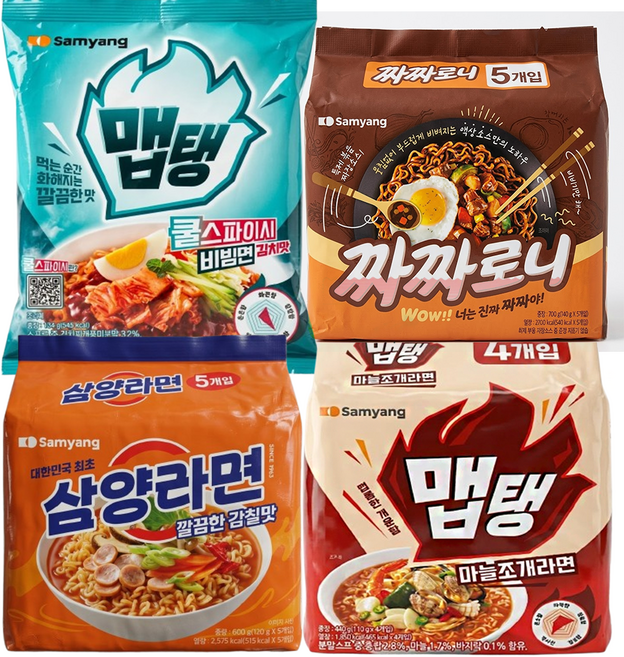 맵탱비빔 4입+맵탱마늘 4입+삼양라면 5입+짜짜로니 5입 총18개입, 18개