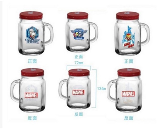 漫威正版台灣製梅森杯 - 美國隊長 鋼鐵人 索爾玻璃吸管杯 - 復仇者聯盟雷神飲料杯, 1個