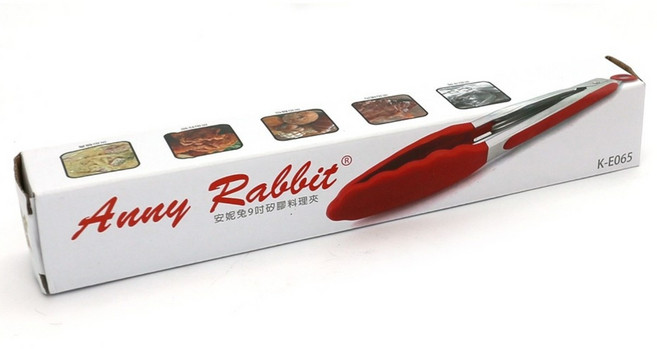 Anny Rabbit 安妮兔 9吋矽膠料理夾 食品級矽膠耐熱 不易傷鍋具 防滑波浪夾爪設計, 紅色, 1盒