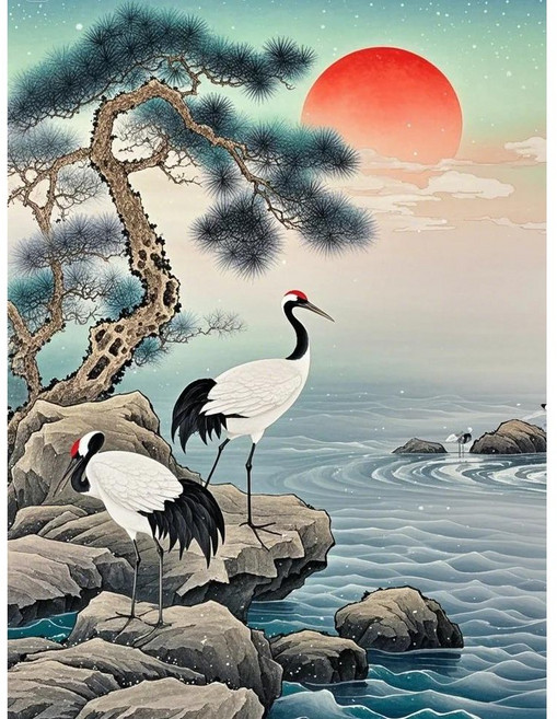 김수한무 두루미 소나무 우드 조각퍼즐 백년해로 학 재물운 돈 들어오는 풍수지리 풍경화 전통 수묵화 직소퍼즐 부모님 생신 효도선물, 1개, 선택02-백년해로 두루미 부부, 1000피스