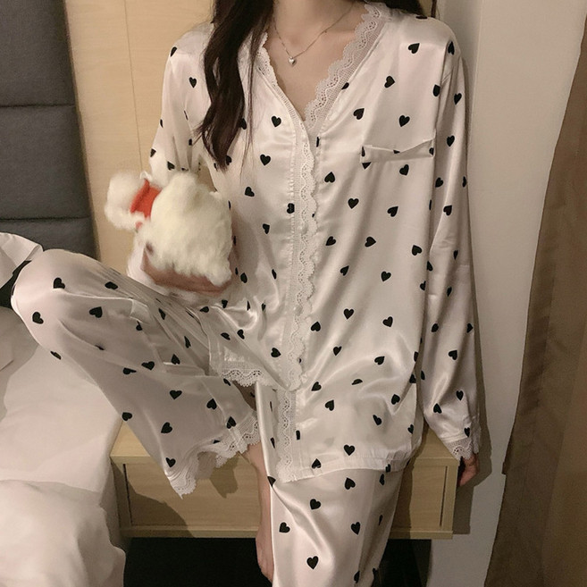 드마엘 미첼 여성 실크 레이스 파자마 잠옷 세트 (10color)+델로나