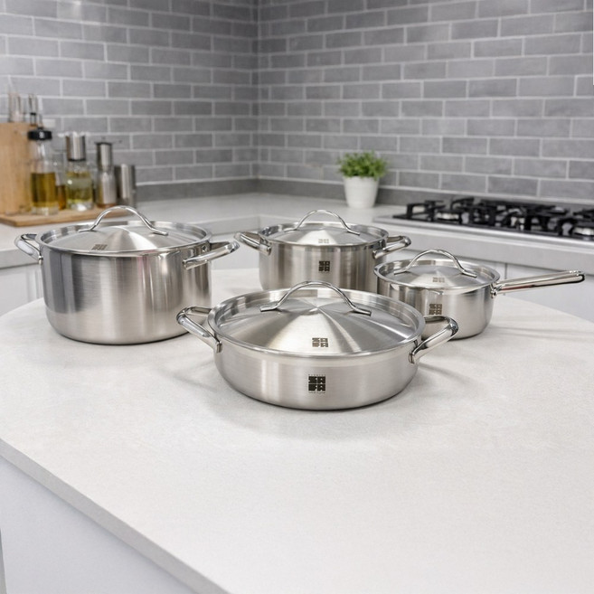 [스댕연구소] 18-8 스텐 통5중 IH 냄비 4종세트 인덕션 겸용 편수 양수 전골, 1개