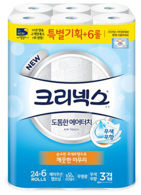 유한킴벌리 크리넥스 에어터치 27m 3겹 화장지 30롤 휴지, 1개