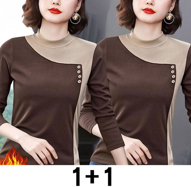 1+1 중년 여성 반폴라 긴팔 티셔츠 봄가을 루즈핏 슬림핏 이너 상의 엄마 겨울 캐주얼 코디 긴팔티 WMY