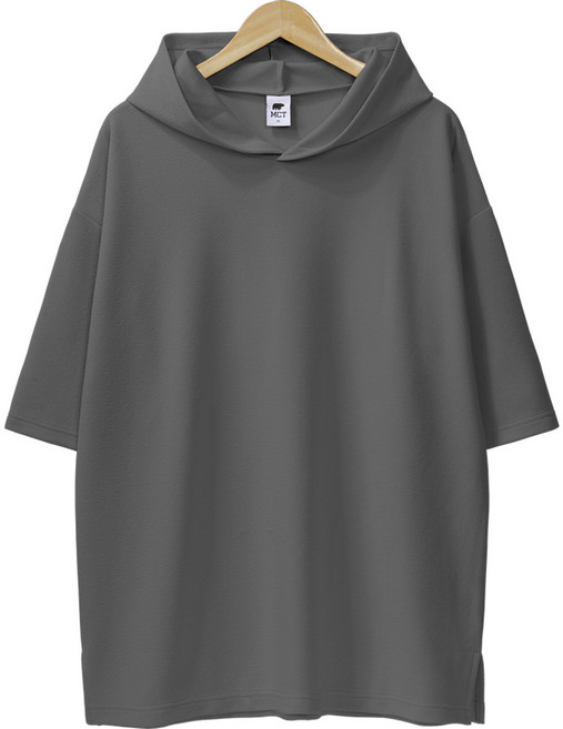 엠제이스타 남녀공용 링크프리 구김없는 엠보 반팔 후드 티셔츠 오버핏 옆트임 후드티