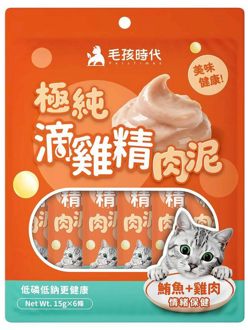 毛孩時代 極純滴雞精肉泥 鮪魚+雞肉 15g x 6條 犬貓皆可食, 6