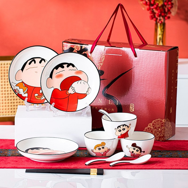 짱구는 못말려 짱구 접시 그릇 스푼 숟가락 밥그릇 국그릇 식기 세트 선물 포장 집들이 굿즈, 1세트, 옵션참고, 그릇 3개 접시 3개 숟가락 3개 젓가락 3개