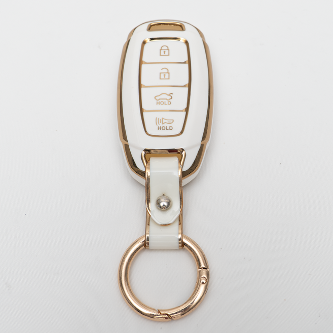 팰리세이드 아반떼cn7 싼타페TM 호환 차 키 케이스 홀더 커버 스마트 리모컨 TPU 원형 스트랩, TA36_KH13(4버튼), 화이트