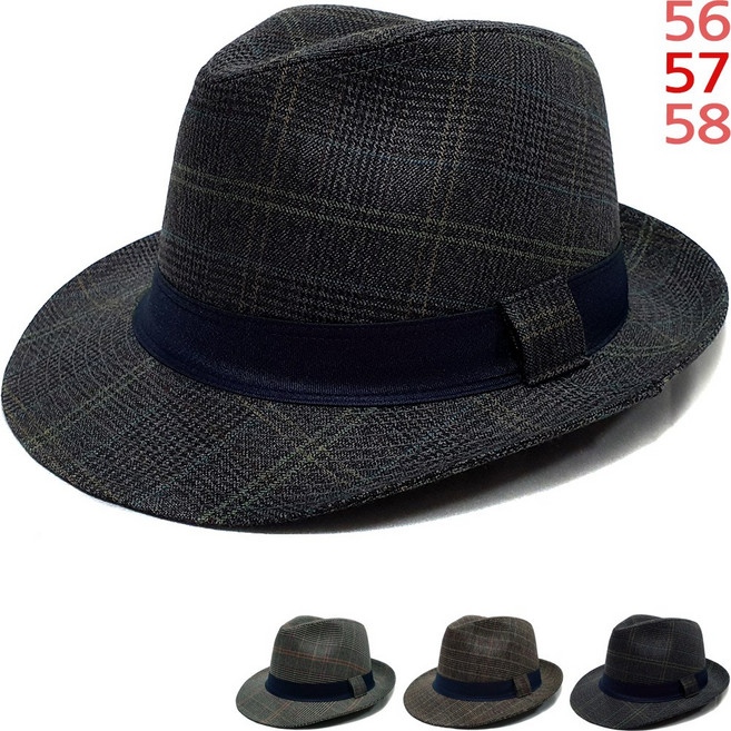 이럭셔리클럽 체크 페도라 중절모 선물용 여행 휴가 자외선차단 신사 남녀 공용 모자-CAP250422