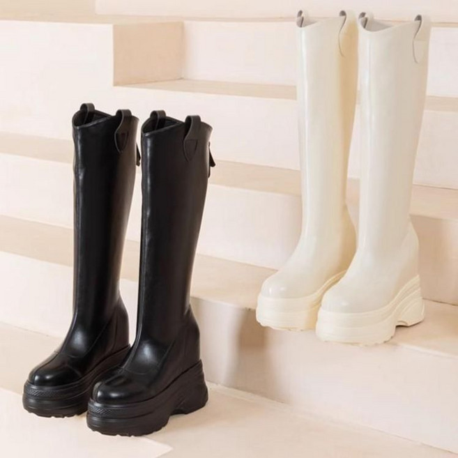 하체비만롱부츠 하비 통넓은부츠 통부츠 12cm 통굽 여성 부츠 안감