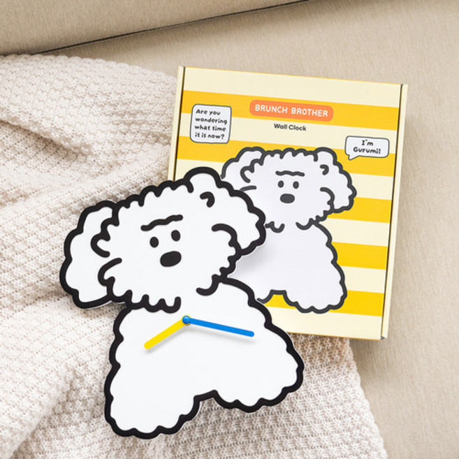 귀여운 강아지 캐릭터 벽시계 무소음 무브먼트 인테리어시계 거실시계 사무실시계 로마네, 벽시계_구름이, 구름이