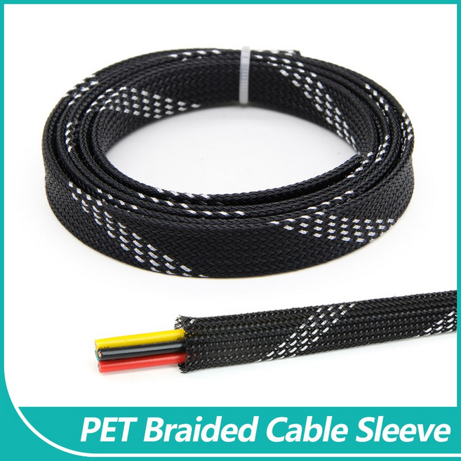 블랙 실버 PET 편조 케이블 슬리브 확장 가능한 절연 라인 보호 랩 시스 2mm 4mm 6mm 8mm 10mm 12mm 14mm 16mm 20mm 25mm