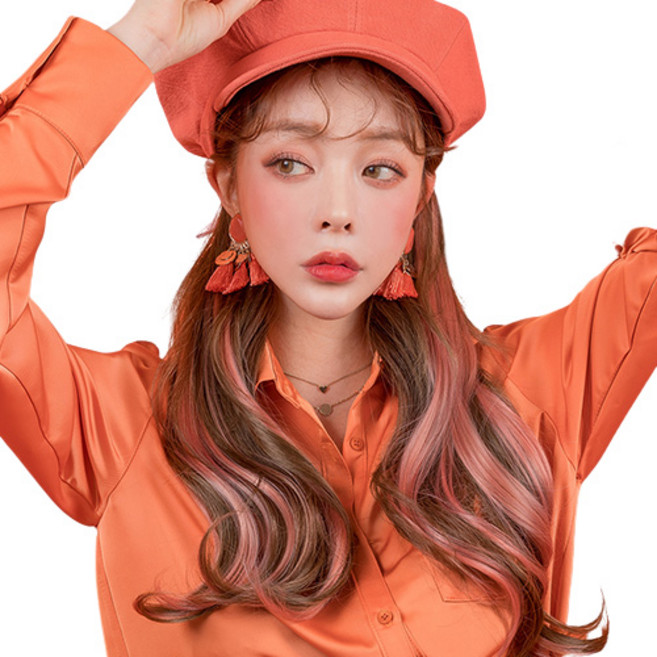 가발매니아 글램루즈 퍼스널컬러 붙임머리, 피치코랄, 3개