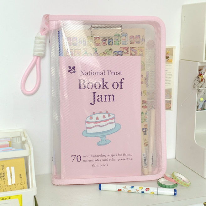 롤링페이퍼 스트랩 손잡이 A4 투명 서류보관 파일케이스, 1개, 핑크