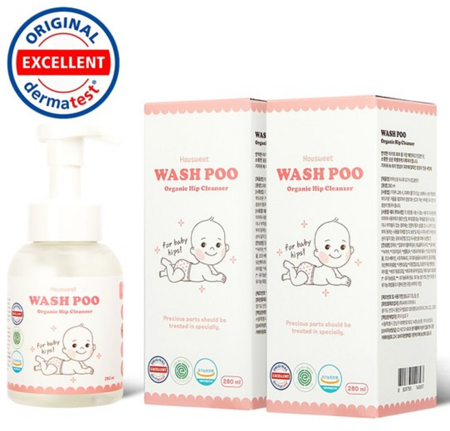 하우스윗 유아용 워시푸 오가닉 약산성 힙 클렌저, 280ml, 2개
