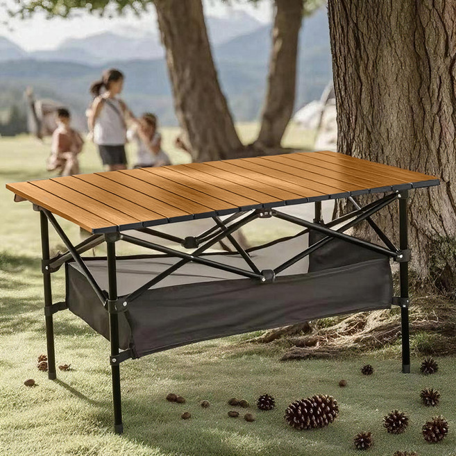 크크라이프 알루미늄 디럭스 롤 캠핑 테이블, 다크 우드