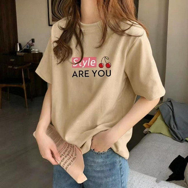 純棉圓領短袖T恤女 設計感簡約寬鬆顯瘦印花上衣