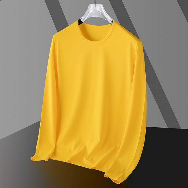 長袖排汗衫 涼感速乾衣 夏季薄款運動T恤, 長袖-黃色,L【建議40-50KG】