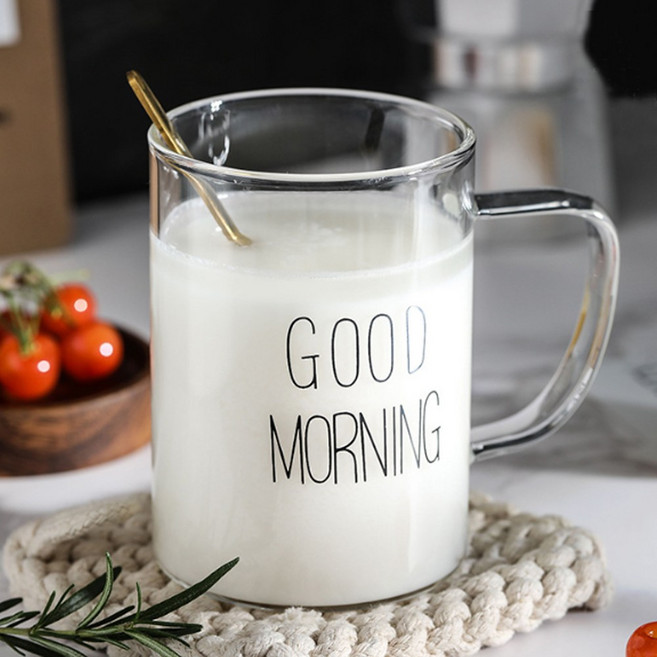 썬즈봉봉 굿모닝 손잡이 유리컵 400ml 블랙 예쁜컵