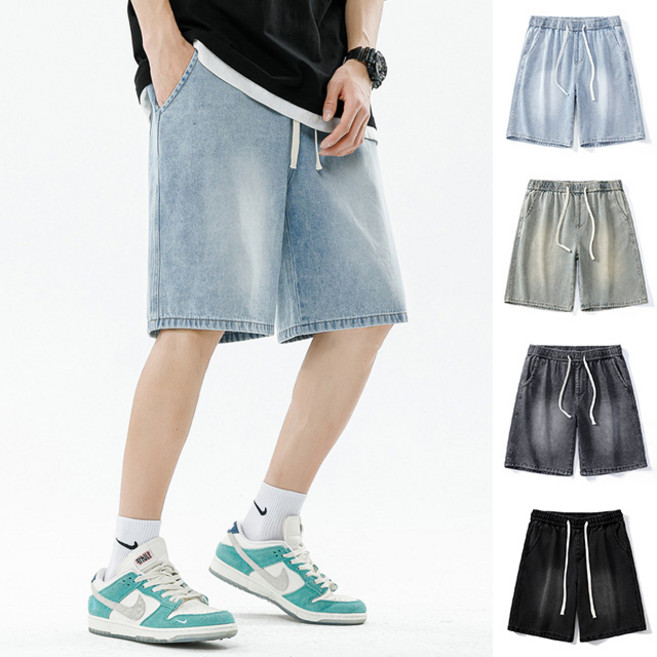 스토리원 JG-SSBM033 유니섹스 4컬러 버뮤다 밴딩팬츠 데님 청 반바지 남여공용