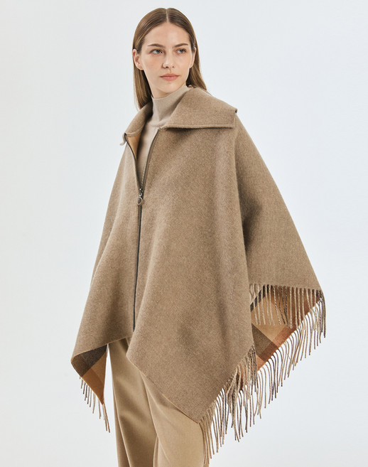 25FW 브라운 울캐시미어 프린지케이프 숄 머플러 DLMU5D002W2